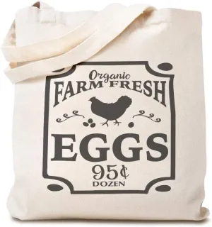 Custom Canvas Tote Shopping Bag Organic Farm Fresh Eggs 95 down Home & Hearth Country Signs Hen