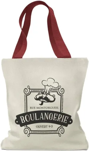 Custom Canvas Tote Shopping Bag Rue Montorgueil Boulangerie Ouvert 9-3 Foreign Languages Chef