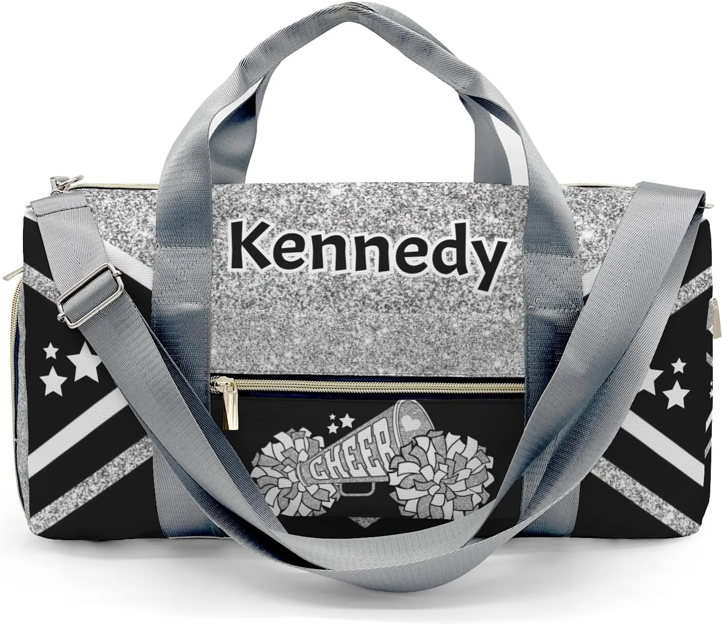 Custom Cheer Cheerleader Grey Print Multifunction Sport Duffel Bag Gym Travel Perform Training Weekender Bags Getaway Bags