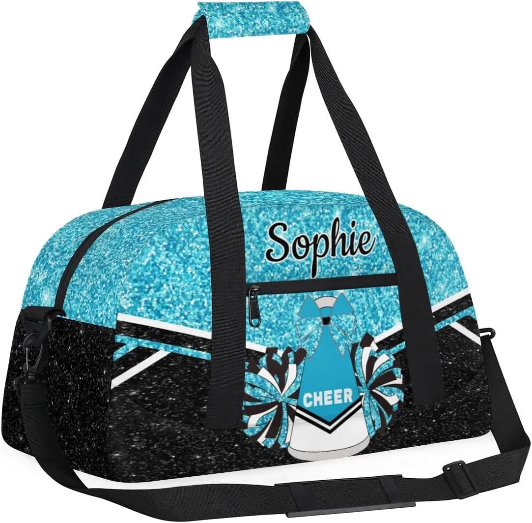 Custom Cheer Sport Duffel Bags Personalized Cheerleader Bag with Name Customized Gymnastics Dance Travel Bag Dance Bag Overnight Weekender Bags, Teal Sparkly Glitter