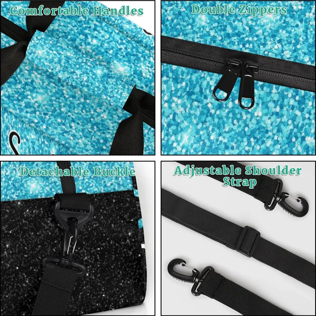 Custom Cheer Sport Duffel Bags Personalized Cheerleader Bag with Name Customized Gymnastics Dance Travel Bag Dance Bag Overnight Weekender Bags, Teal Sparkly Glitter