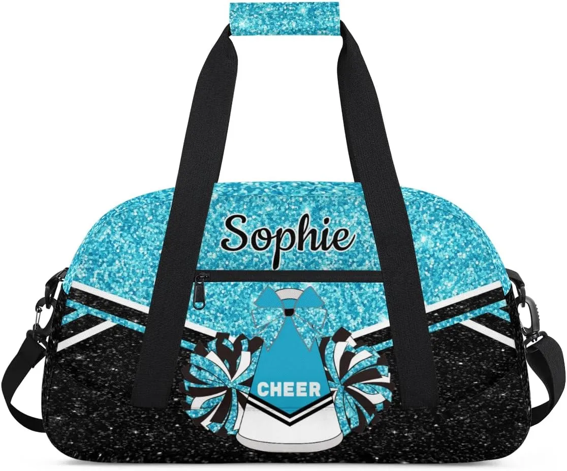 Custom Cheer Sport Duffel Bags Personalized Cheerleader Bag with Name Customized Gymnastics Dance Travel Bag Dance Bag Overnight Weekender Bags, Teal Sparkly Glitter