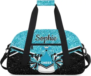 Custom Cheer Sport Duffel Bags Personalized Cheerleader Bag with Name Customized Gymnastics Dance Travel Bag Dance Bag Overnight Weekender Bags, Teal Sparkly Glitter