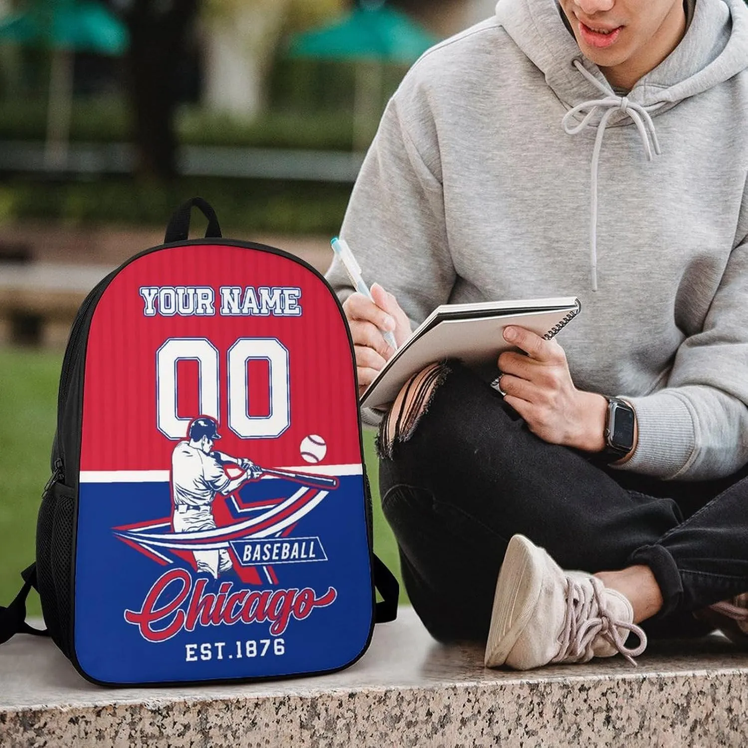 Custom Chicago Backpack Gift for Men Women Boys Girls, Personalized Name Number Shoulder Bag for School Travel Daypack