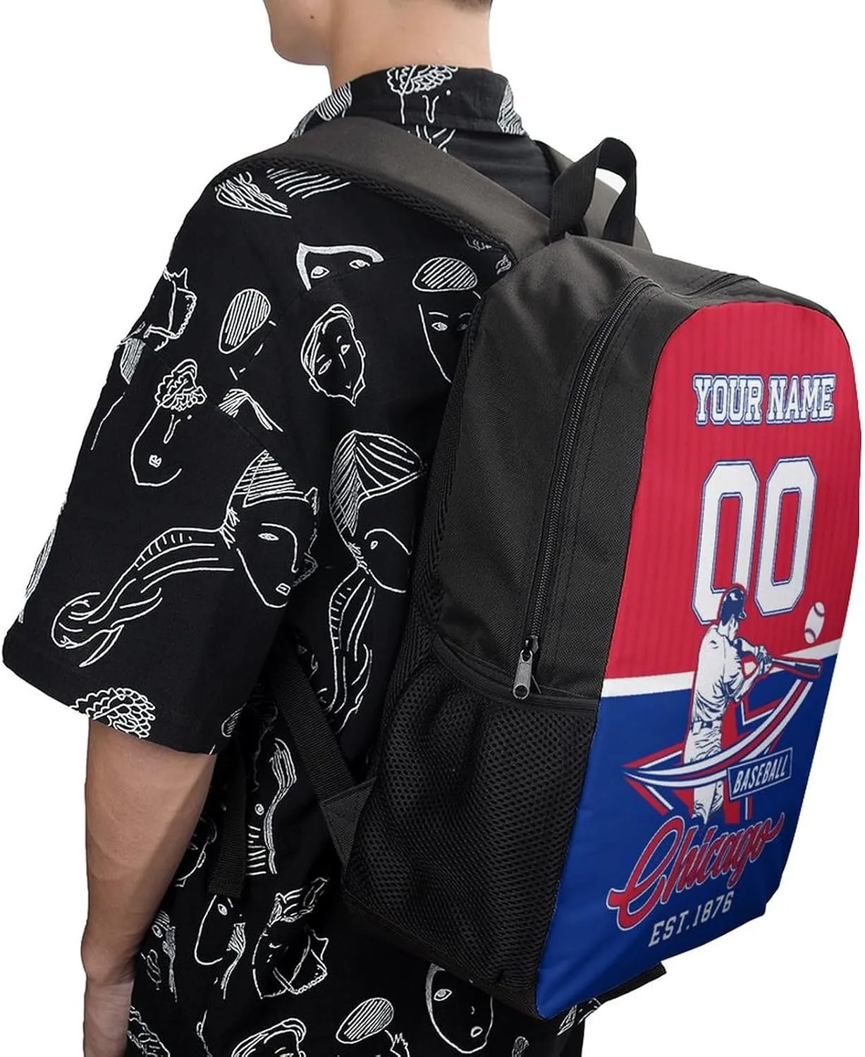 Custom Chicago Backpack Gift for Men Women Boys Girls, Personalized Name Number Shoulder Bag for School Travel Daypack