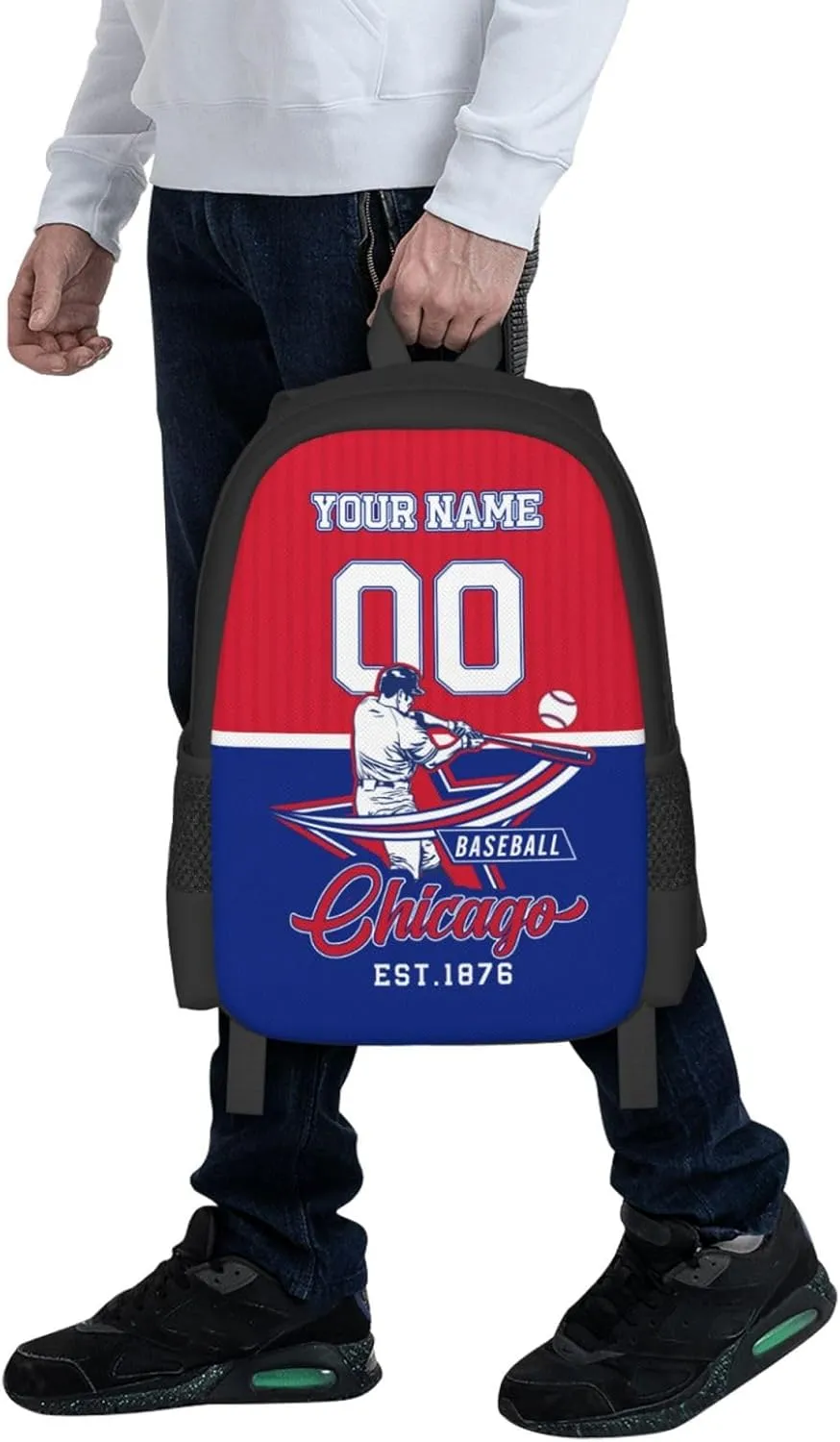 Custom Chicago Backpack Gift for Men Women Boys Girls, Personalized Name Number Shoulder Bag for School Travel Daypack