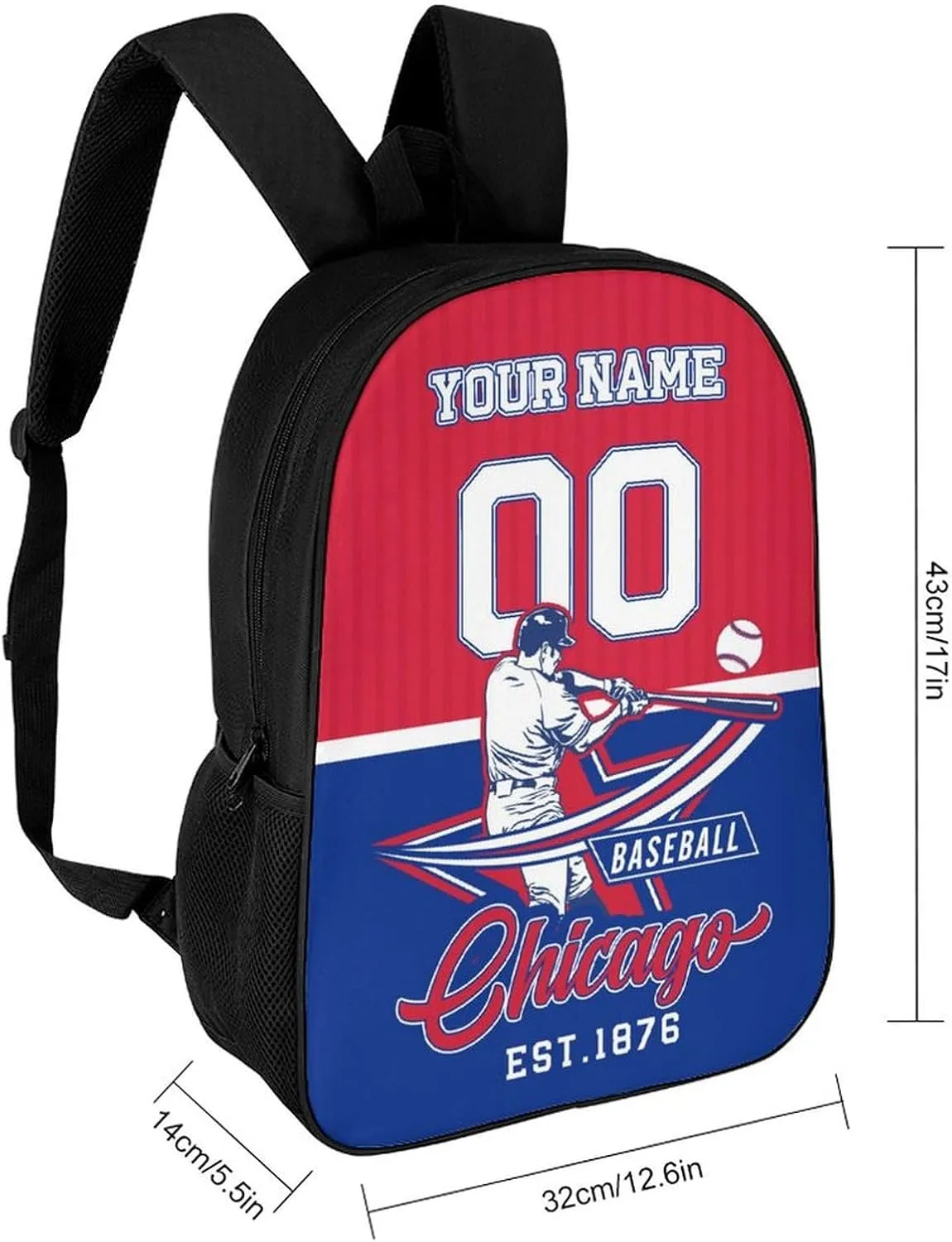 Custom Chicago Backpack Gift for Men Women Boys Girls, Personalized Name Number Shoulder Bag for School Travel Daypack