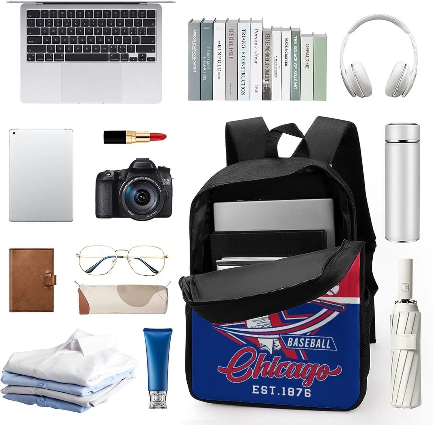 Custom Chicago Backpack Gift for Men Women Boys Girls, Personalized Name Number Shoulder Bag for School Travel Daypack
