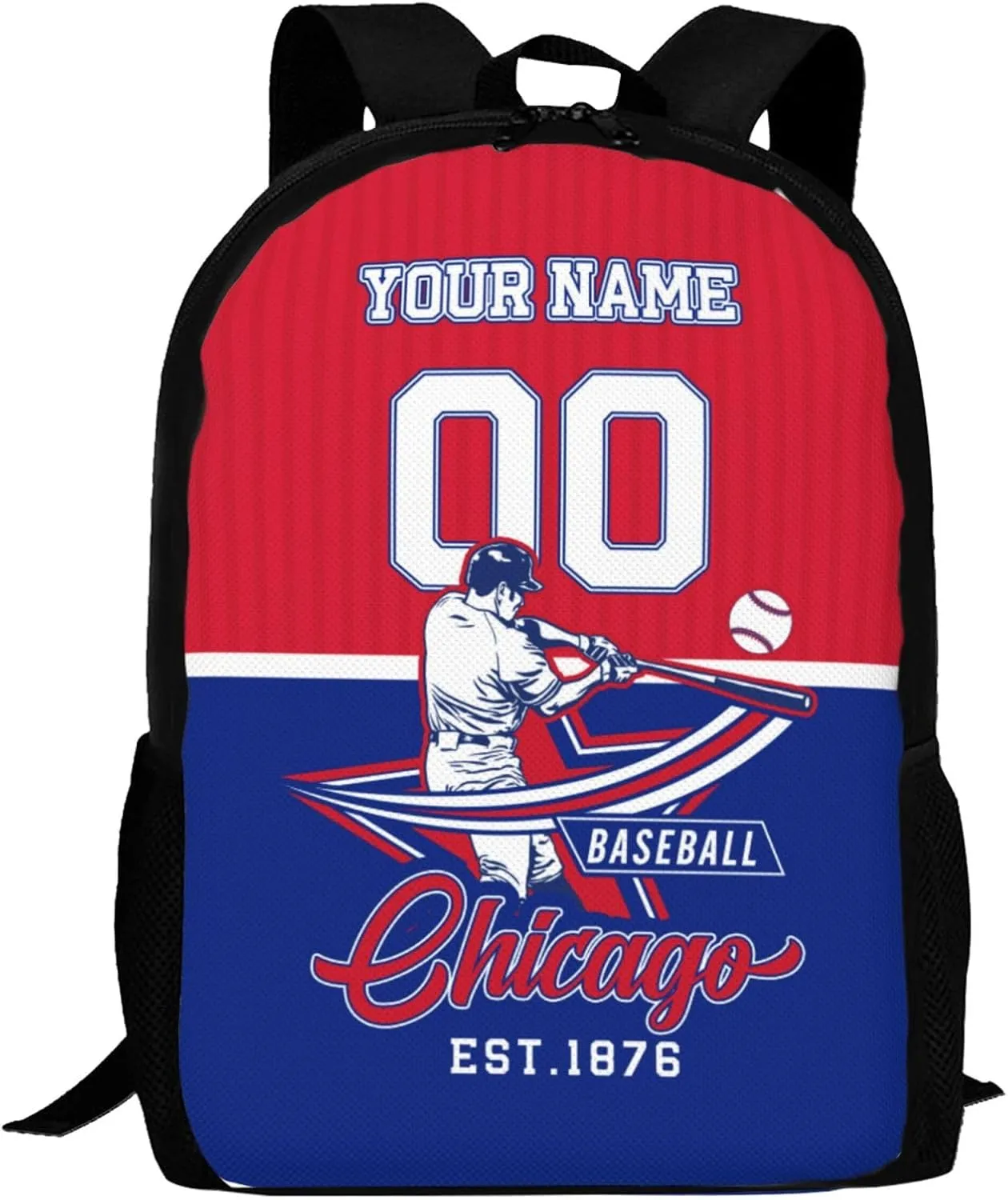 Custom Chicago Backpack Gift for Men Women Boys Girls, Personalized Name Number Shoulder Bag for School Travel Daypack