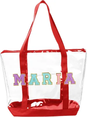 Custom Clear Tote Bag Personalized Tote Bag with Letter Patches Teacher Tote Bag Handbag Transparent Bag for Women