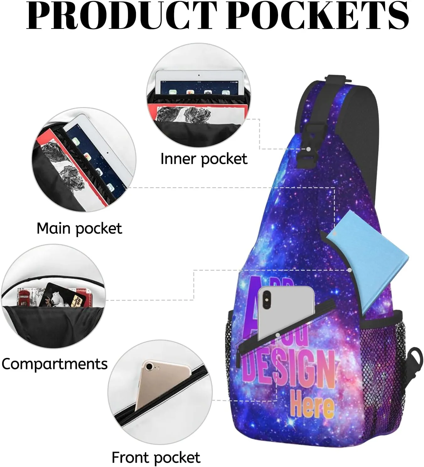 Custom Crossbody Sling Backpack, Personalized Chest Bag With Photo Text, Customized Travel Hiking Daypack for Men Women