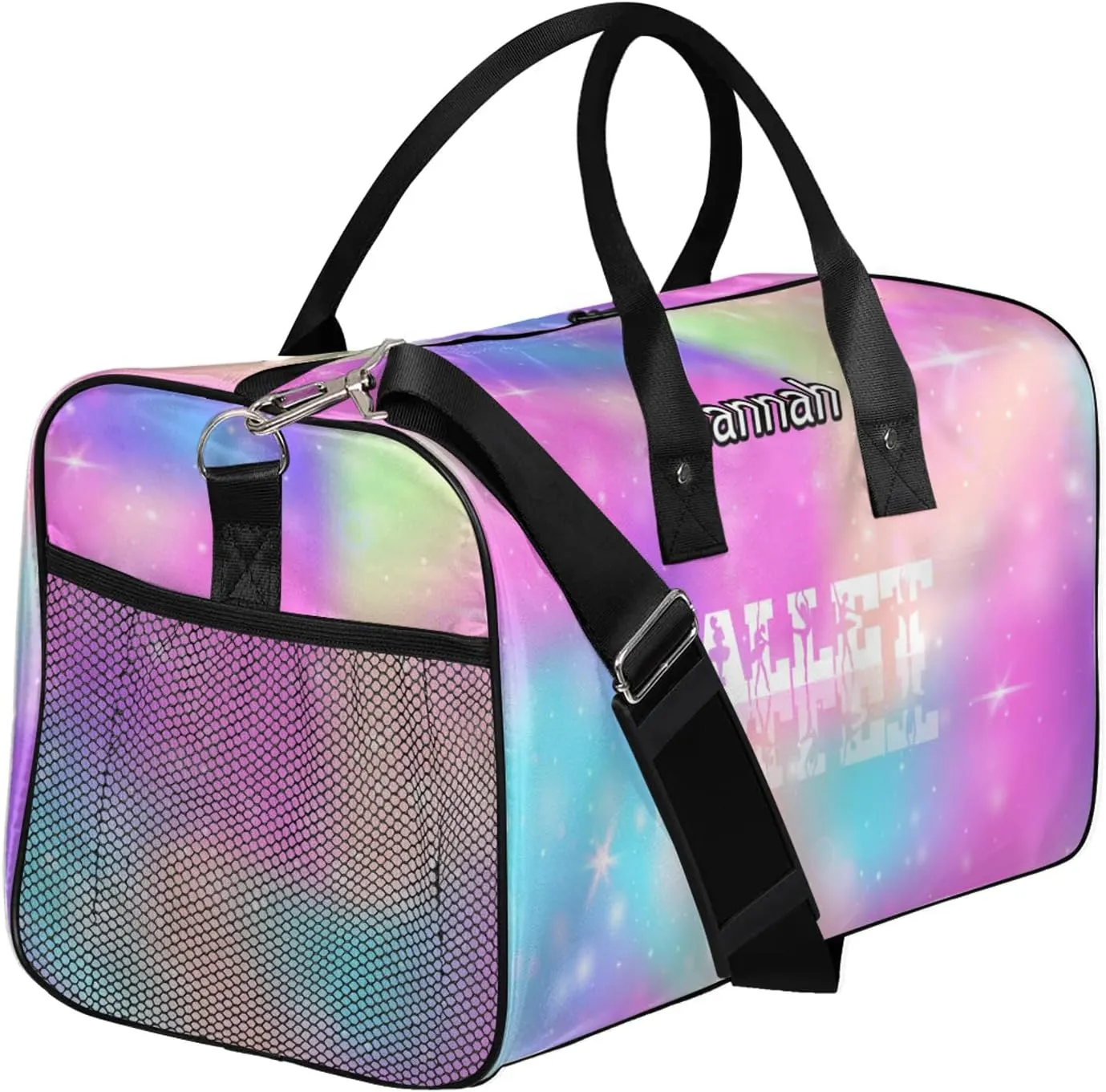 Custom Dance Duffel Bag with Name Personalized Dance Ballet Bags Waterproof Customized Travel Bag Carry-On Tote 17.4in, Rainbow Sparkly