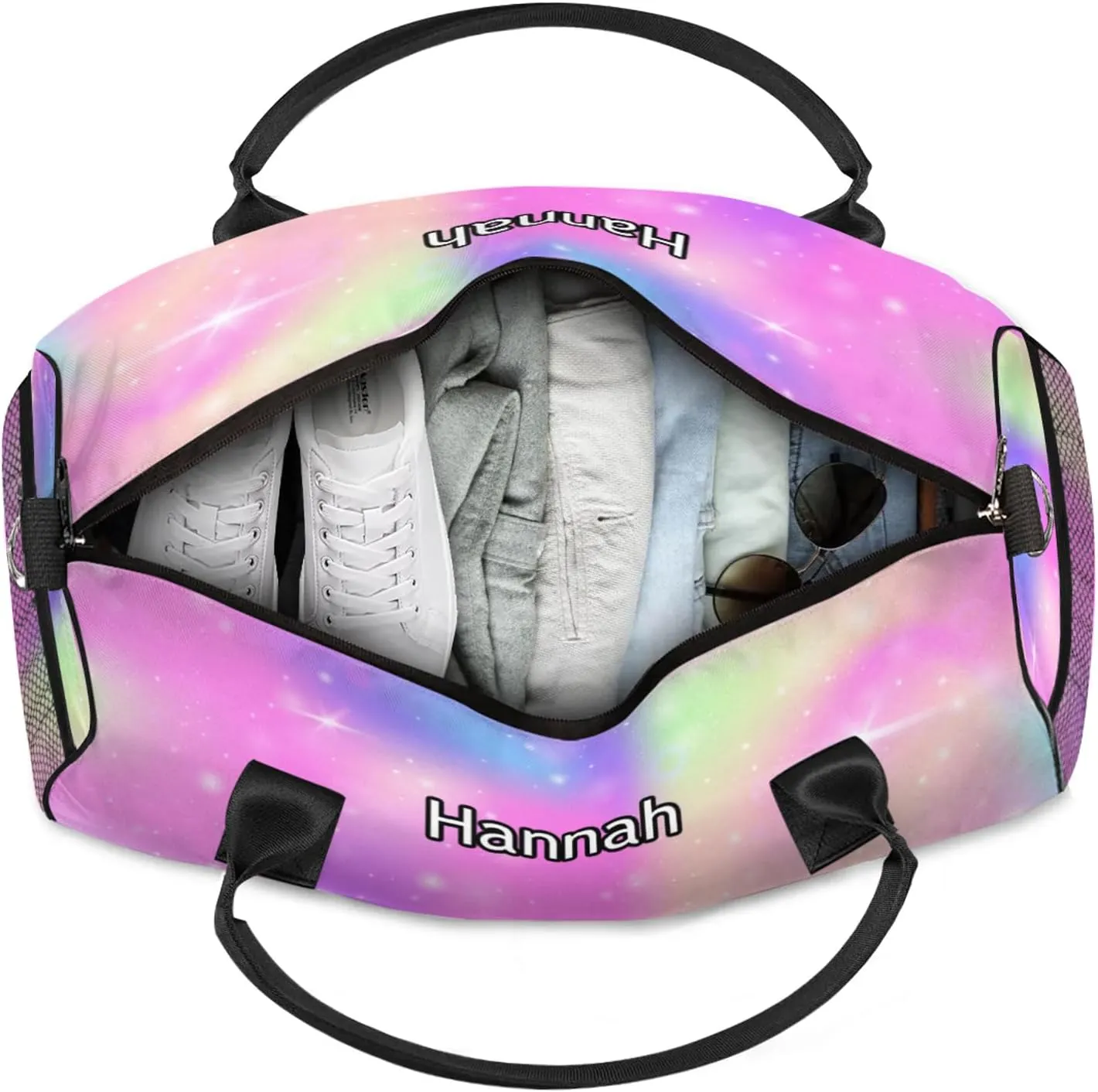 Custom Dance Duffel Bag with Name Personalized Dance Ballet Bags Waterproof Customized Travel Bag Carry-On Tote 17.4in, Rainbow Sparkly