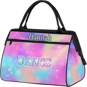 Custom Dance Duffel Bag with Name Personalized Sport Gym Bags Waterproof Customized Travel Duffel Bags Overnight Weekender Carry-On Tote 15.2in, Rainbow Sparkly