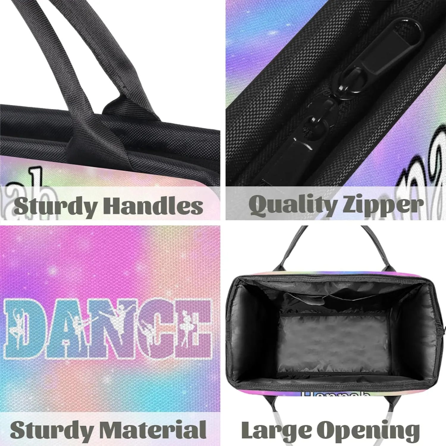 Custom Dance Duffel Bag with Name Personalized Sport Gym Bags Waterproof Customized Travel Duffel Bags Overnight Weekender Carry-On Tote 15.2in, Rainbow Sparkly