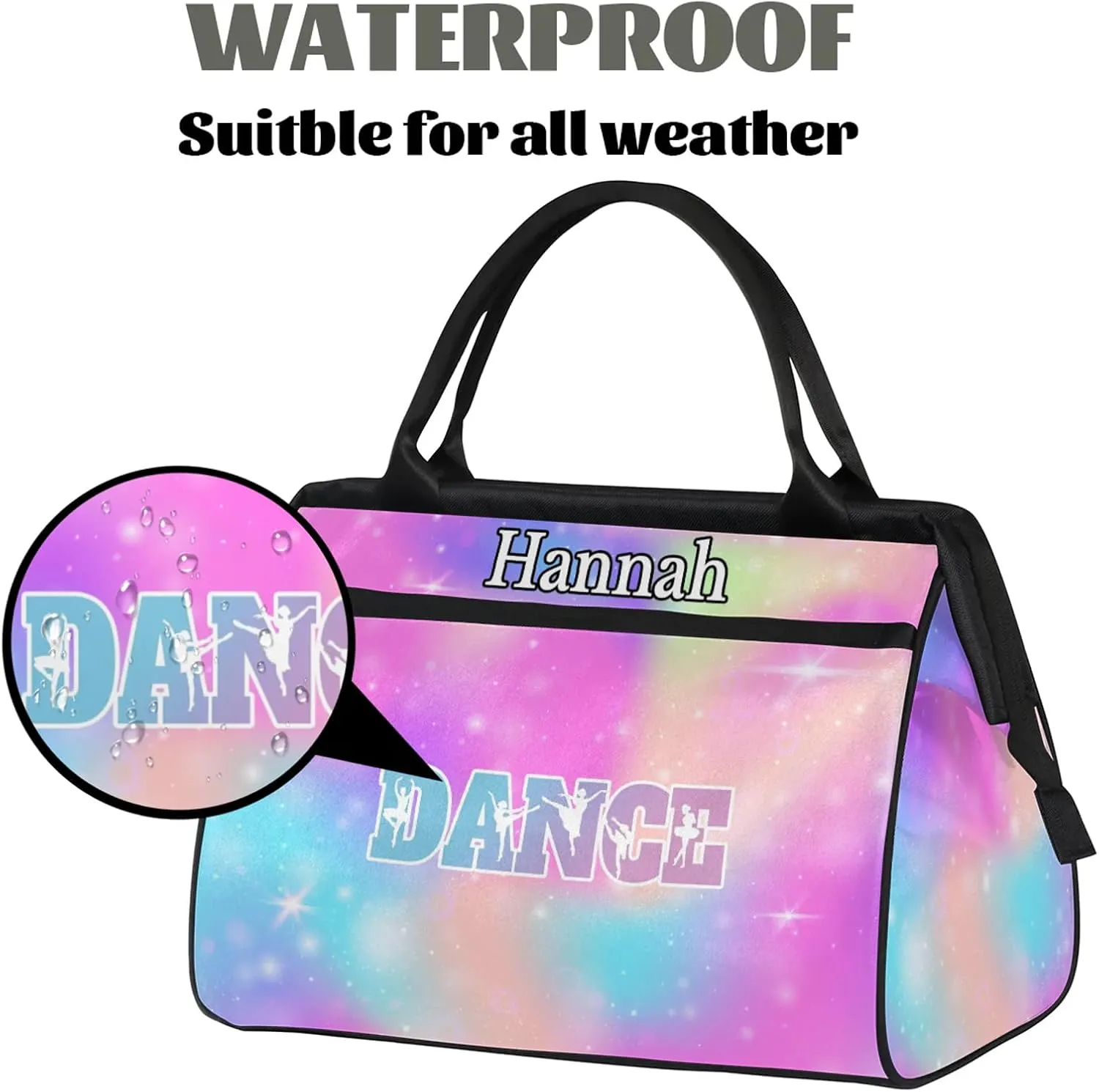 Custom Dance Duffel Bag with Name Personalized Sport Gym Bags Waterproof Customized Travel Duffel Bags Overnight Weekender Carry-On Tote 15.2in, Rainbow Sparkly