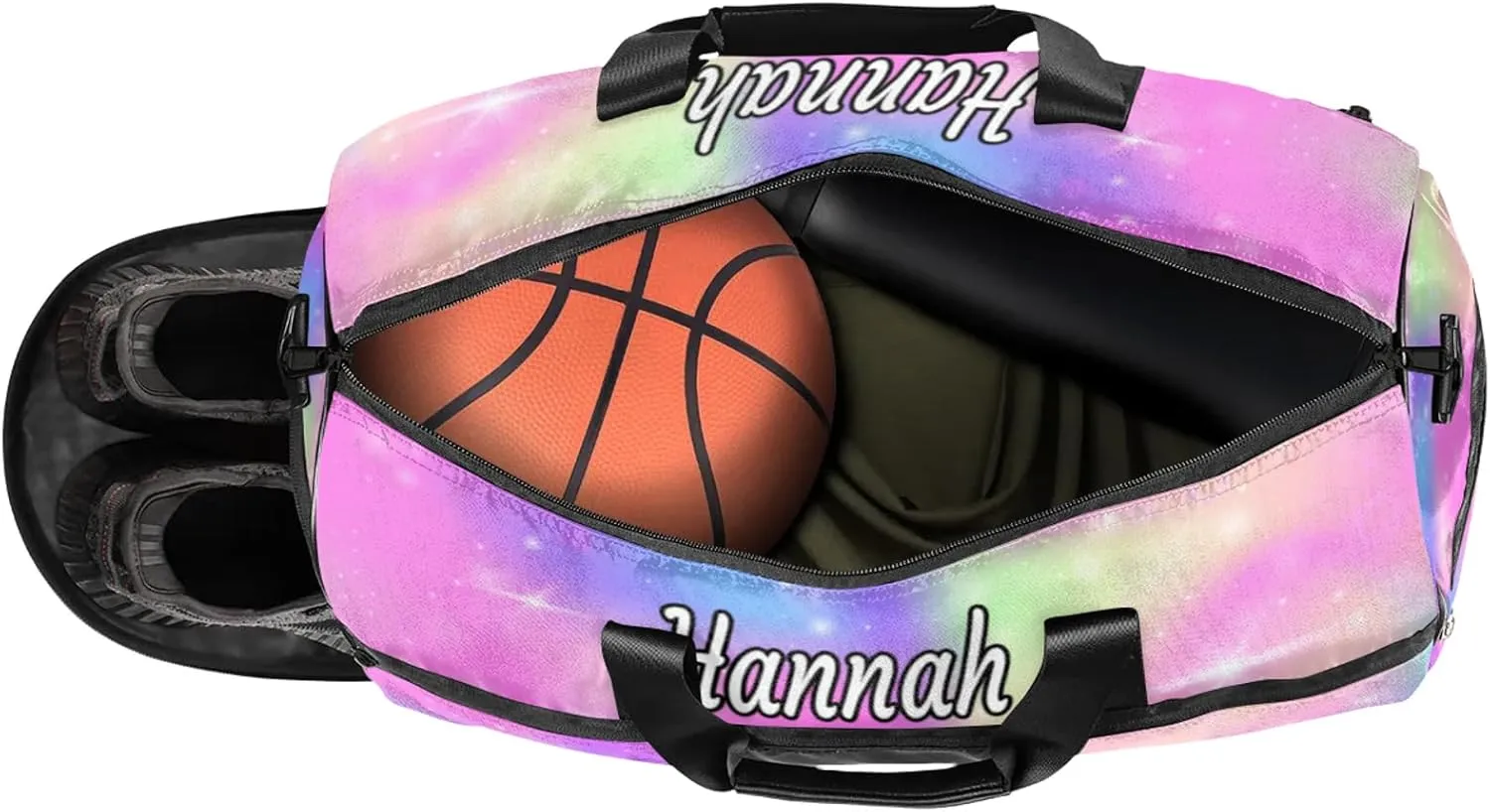 Custom Dance Duffel Bag with Shoe Compartment Personalized Sport Gym Bags Waterproof Customized Travel Duffel Bags Overnight Carry-On Tote, Rainbow Sparkly