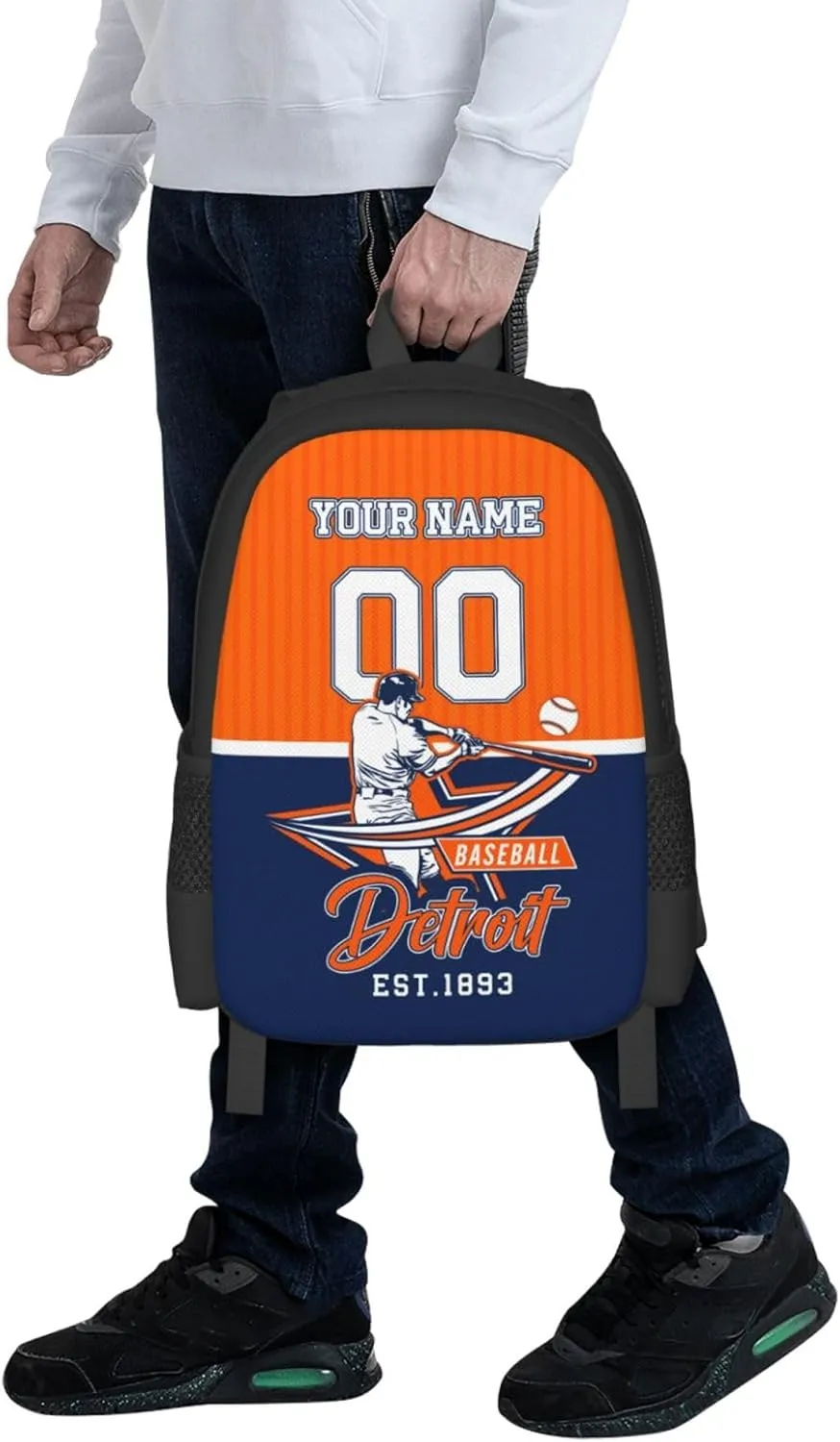 Custom Detroit Backpack Gift for Men Women Boys Girls, Personalized Name Number Shoulder Bag for School Travel Daypack
