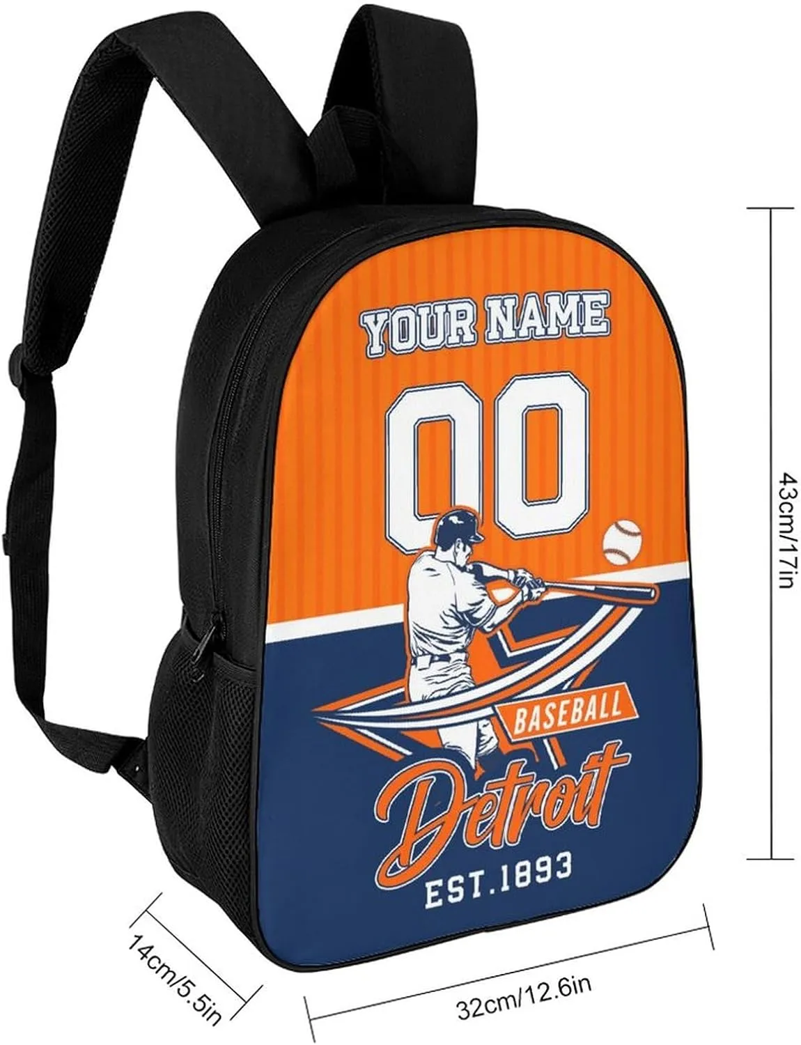 Custom Detroit Backpack Gift for Men Women Boys Girls, Personalized Name Number Shoulder Bag for School Travel Daypack