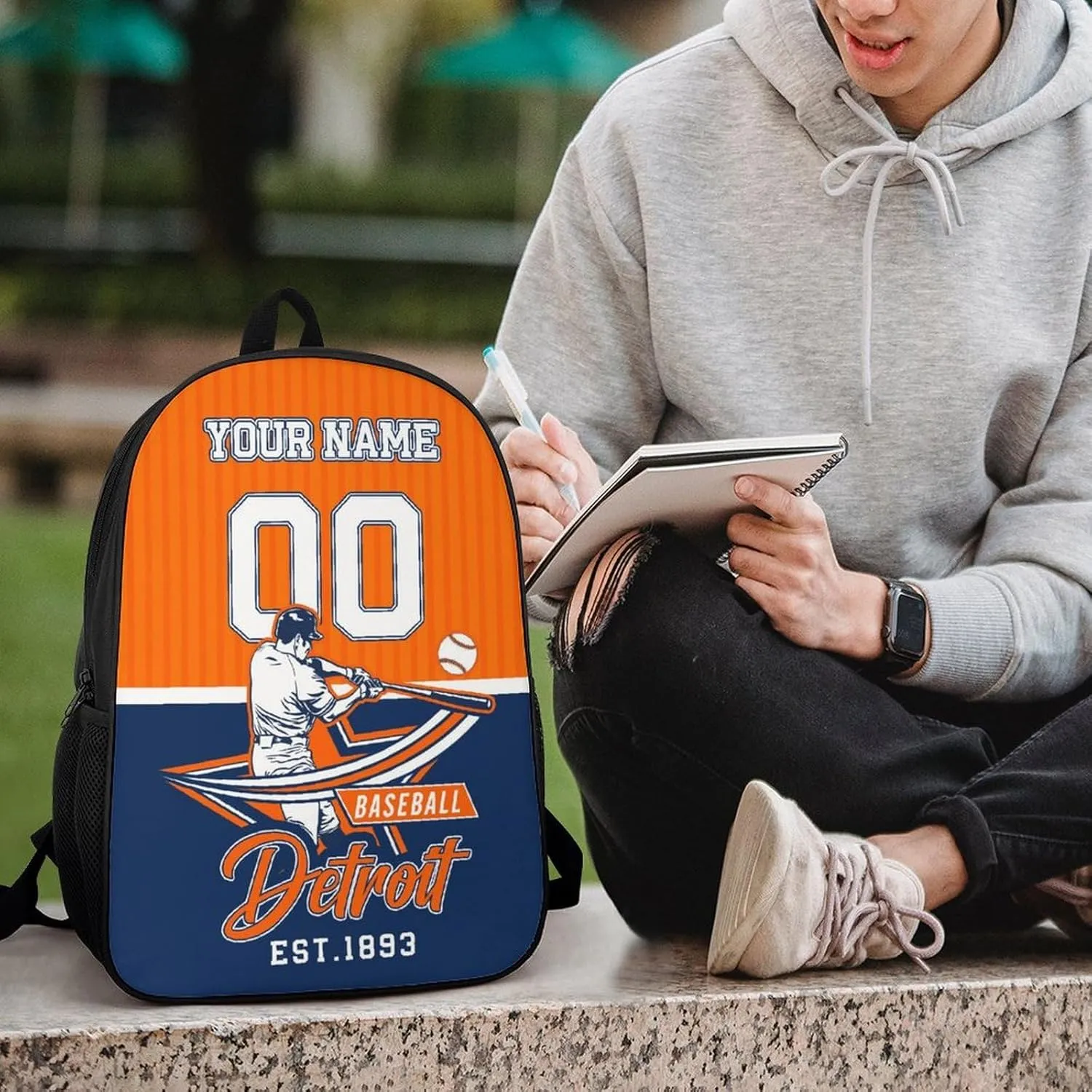 Custom Detroit Backpack Gift for Men Women Boys Girls, Personalized Name Number Shoulder Bag for School Travel Daypack