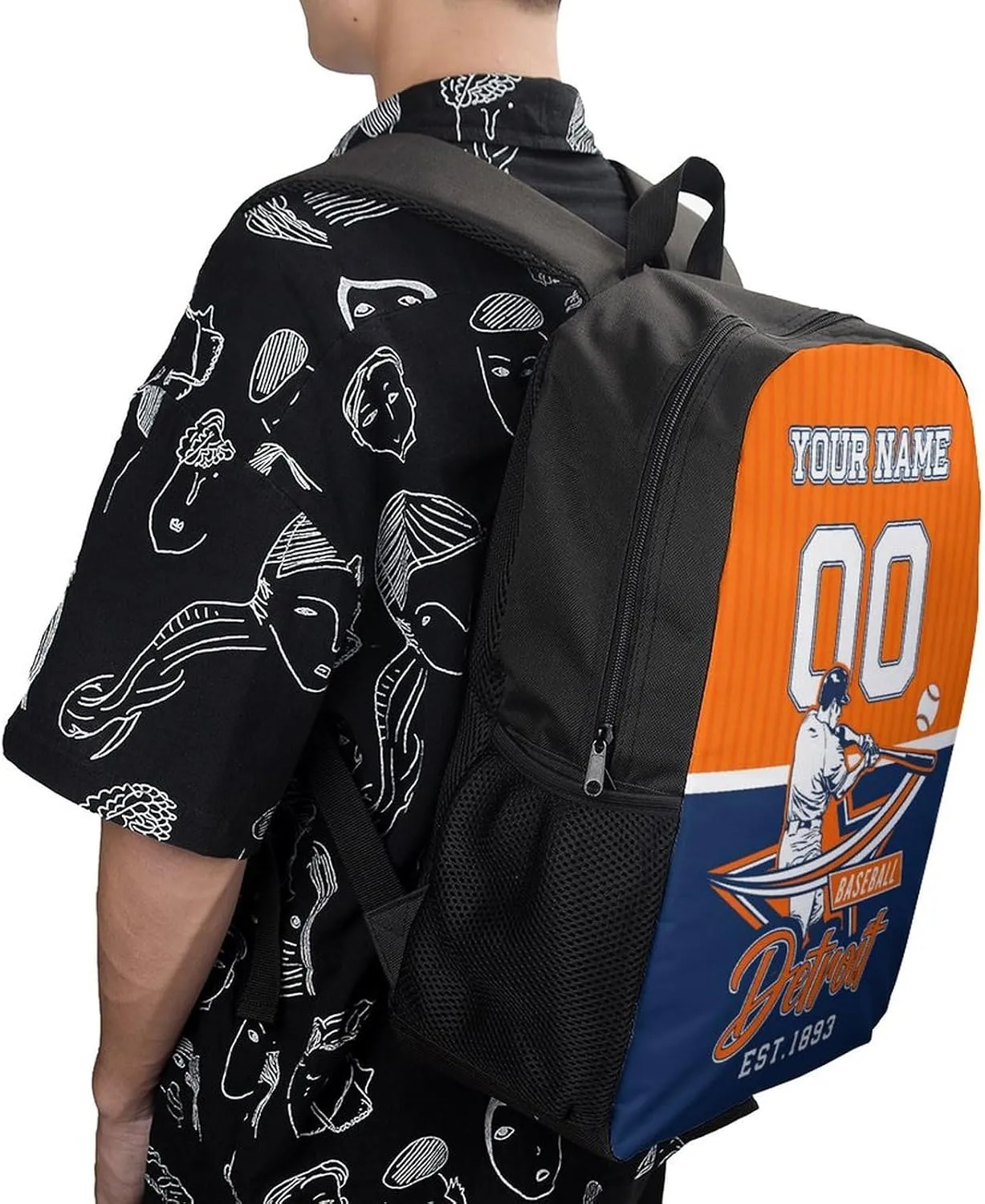 Custom Detroit Backpack Gift for Men Women Boys Girls, Personalized Name Number Shoulder Bag for School Travel Daypack