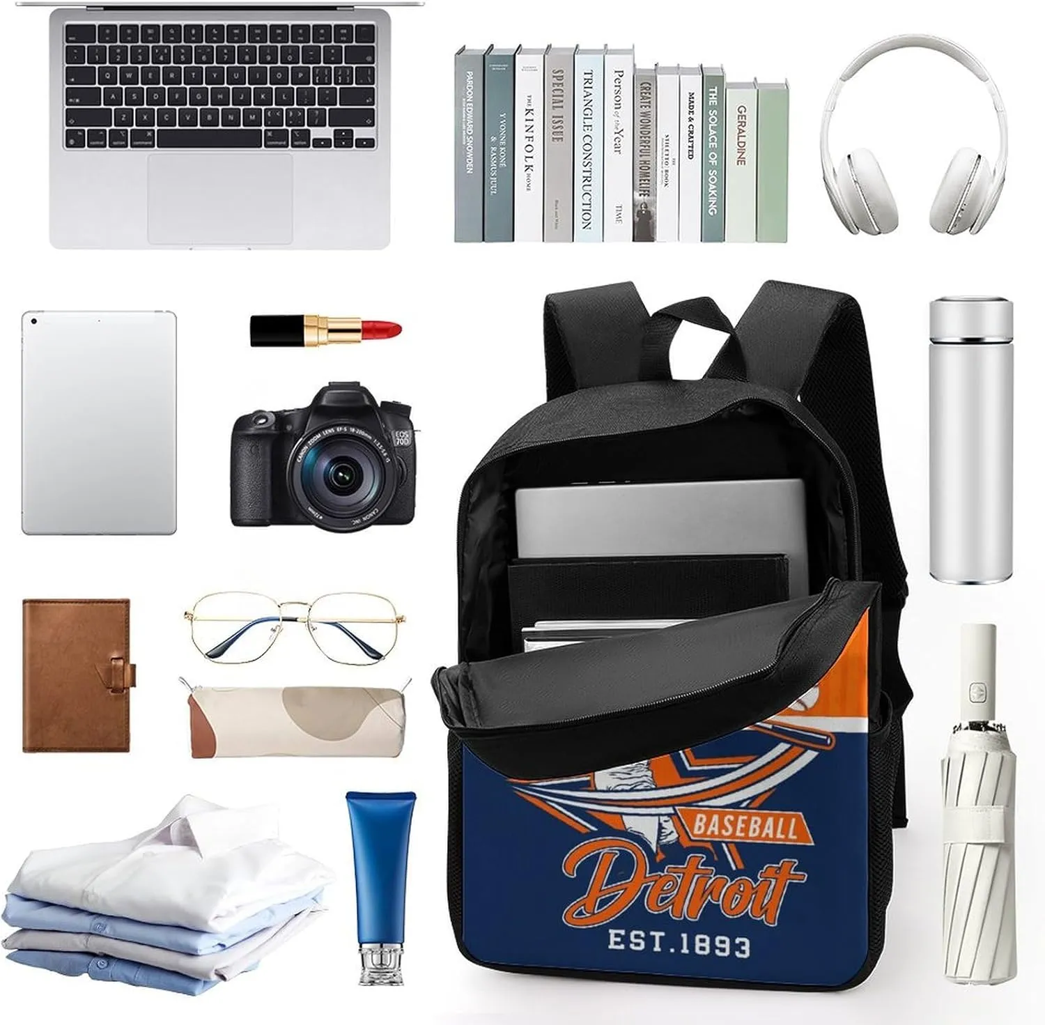 Custom Detroit Backpack Gift for Men Women Boys Girls, Personalized Name Number Shoulder Bag for School Travel Daypack