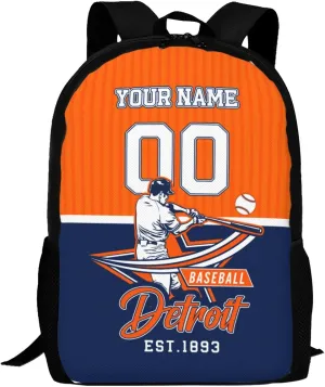 Custom Detroit Backpack Gift for Men Women Boys Girls, Personalized Name Number Shoulder Bag for School Travel Daypack