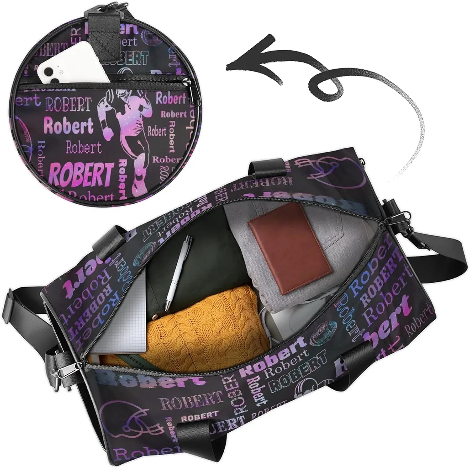 Custom Football Sport Bags Personalized Sports Gym Bag with Name Overnight Weekender Duffel Bag Customized Rugby Gifts for Women Men, Sparkly Stars