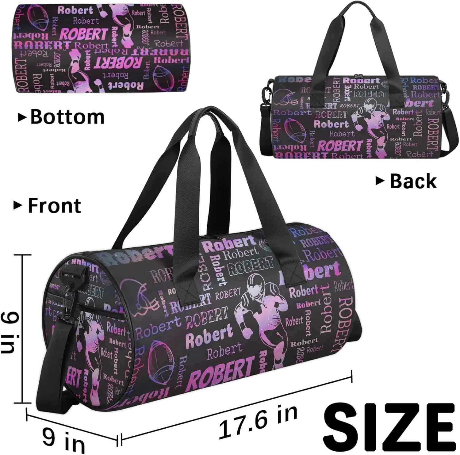 Custom Football Sport Bags Personalized Sports Gym Bag with Name Overnight Weekender Duffel Bag Customized Rugby Gifts for Women Men, Sparkly Stars