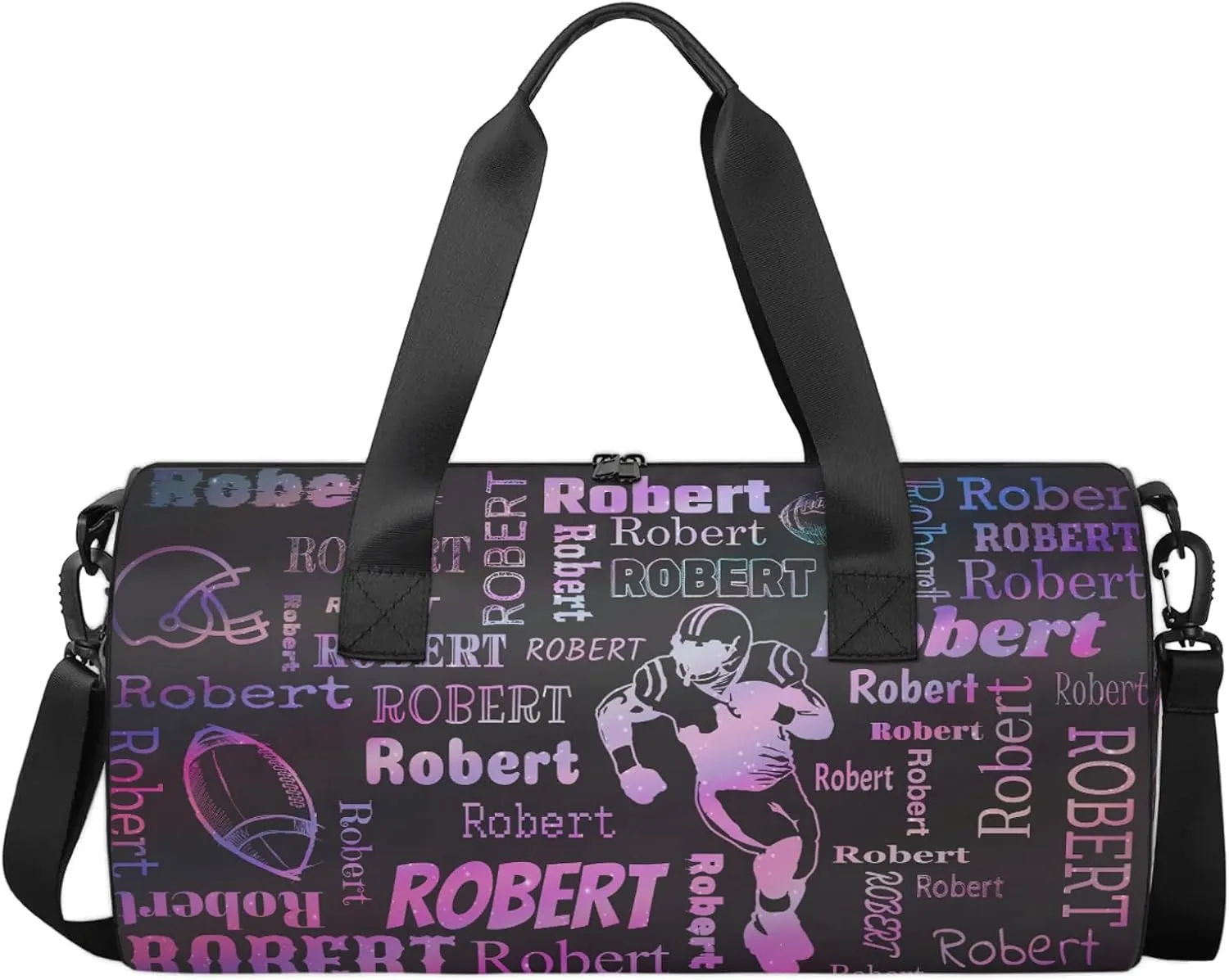 Custom Football Sport Bags Personalized Sports Gym Bag with Name Overnight Weekender Duffel Bag Customized Rugby Gifts for Women Men, Sparkly Stars