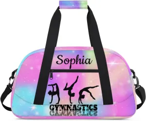 Custom Gymnastics Duffel Bag Personalized Gym Duffel Bags Dance Bag with Name Customized Gymnastics Bag for Women, Rainbow Sparkly