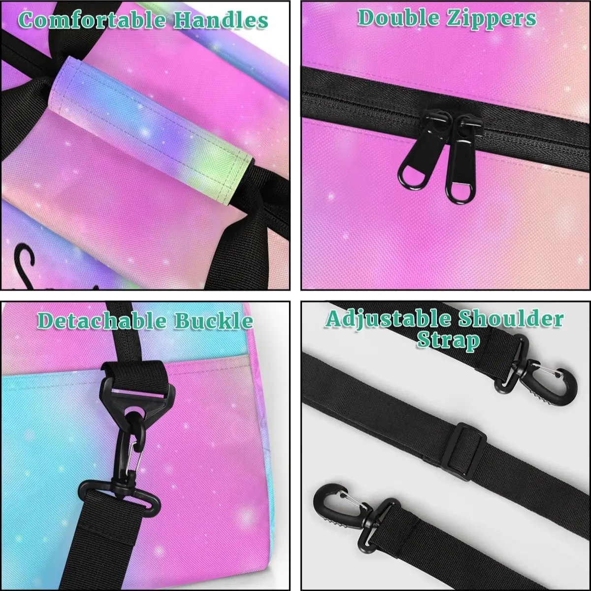 Custom Gymnastics Duffel Bag Personalized Gym Duffel Bags Dance Bag with Name Customized Gymnastics Bag for Women, Rainbow Sparkly
