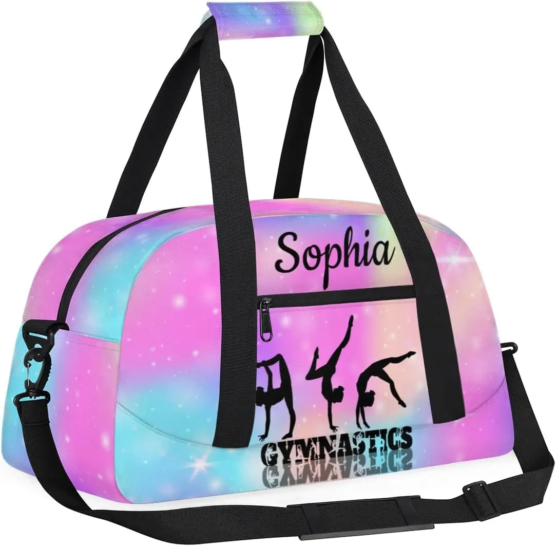 Custom Gymnastics Duffel Bag Personalized Gym Duffel Bags Dance Bag with Name Customized Gymnastics Bag for Women, Rainbow Sparkly