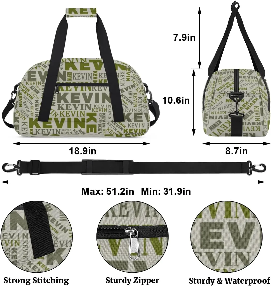 Custom Name Kids Gym Bag - Sport Duffel Bag for Boys - Personalized Dance Duffel Bags for Girls - Customize Travel Overnight Weekender Bag Carry on Tote for Airplane Swim, Camo Green