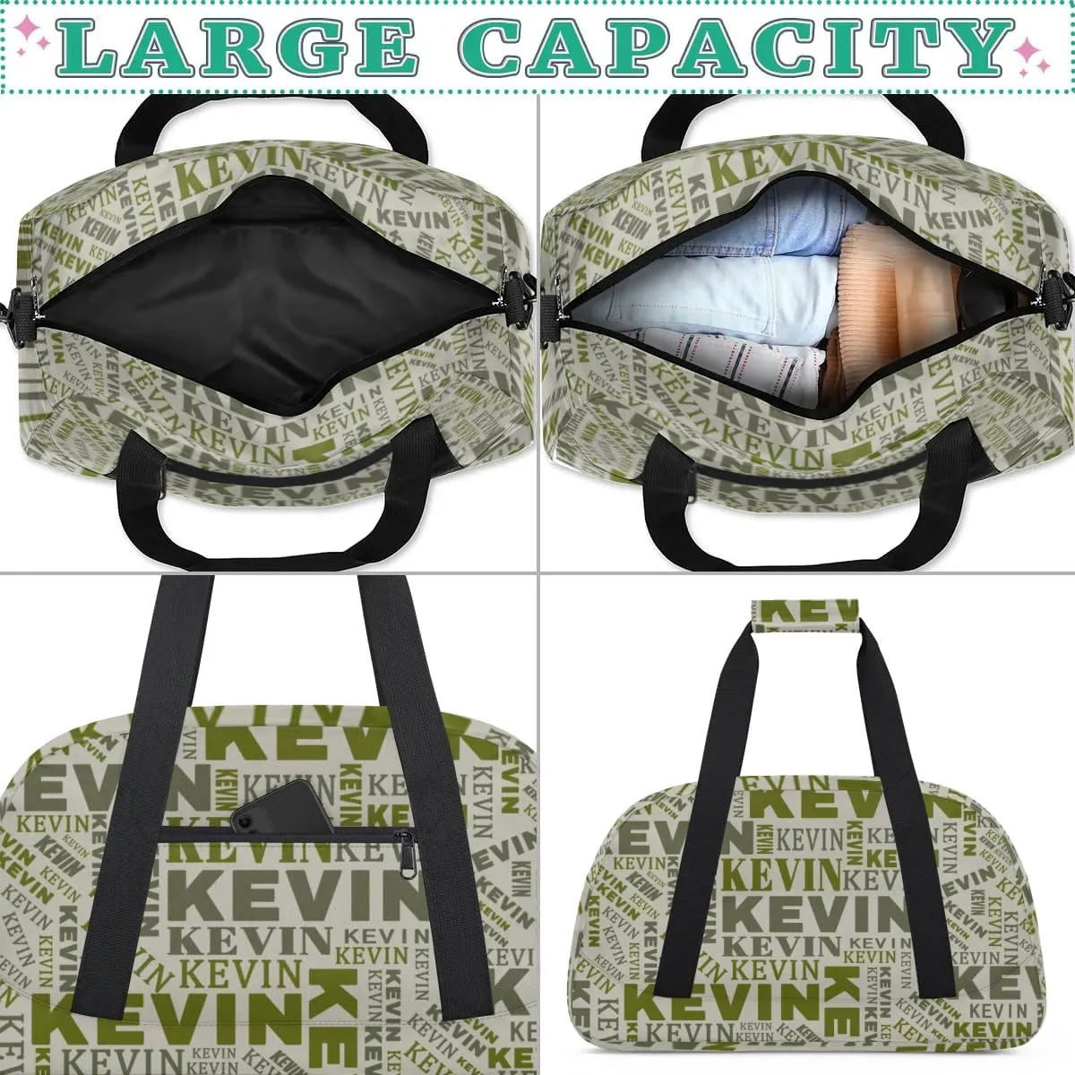 Custom Name Kids Gym Bag - Sport Duffel Bag for Boys - Personalized Dance Duffel Bags for Girls - Customize Travel Overnight Weekender Bag Carry on Tote for Airplane Swim, Camo Green
