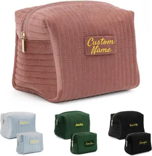 Custom Name Makeup Bag Personalized Travel Cosmetic Bag for Women Girls Portable Large Capacity Velvet Make Up Pouch Toiletry Case Organizer Gift for Mother's Day Wedding Birthday,Pink Black Blue