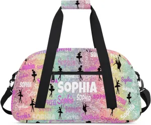Custom Named Dance Ballet Bag, Gym Bag Sports Travel Duffle Bag Tote Weekend Sports Travel Bag, Romantic Colorful Pink Yellow Turquoise Sparkly Background