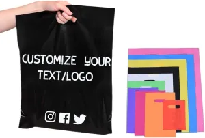 Custom Plastic Shopping Bags, Personalized Reusable Gift Bags for Small Business, Multicolor Bulk Boutique Bags