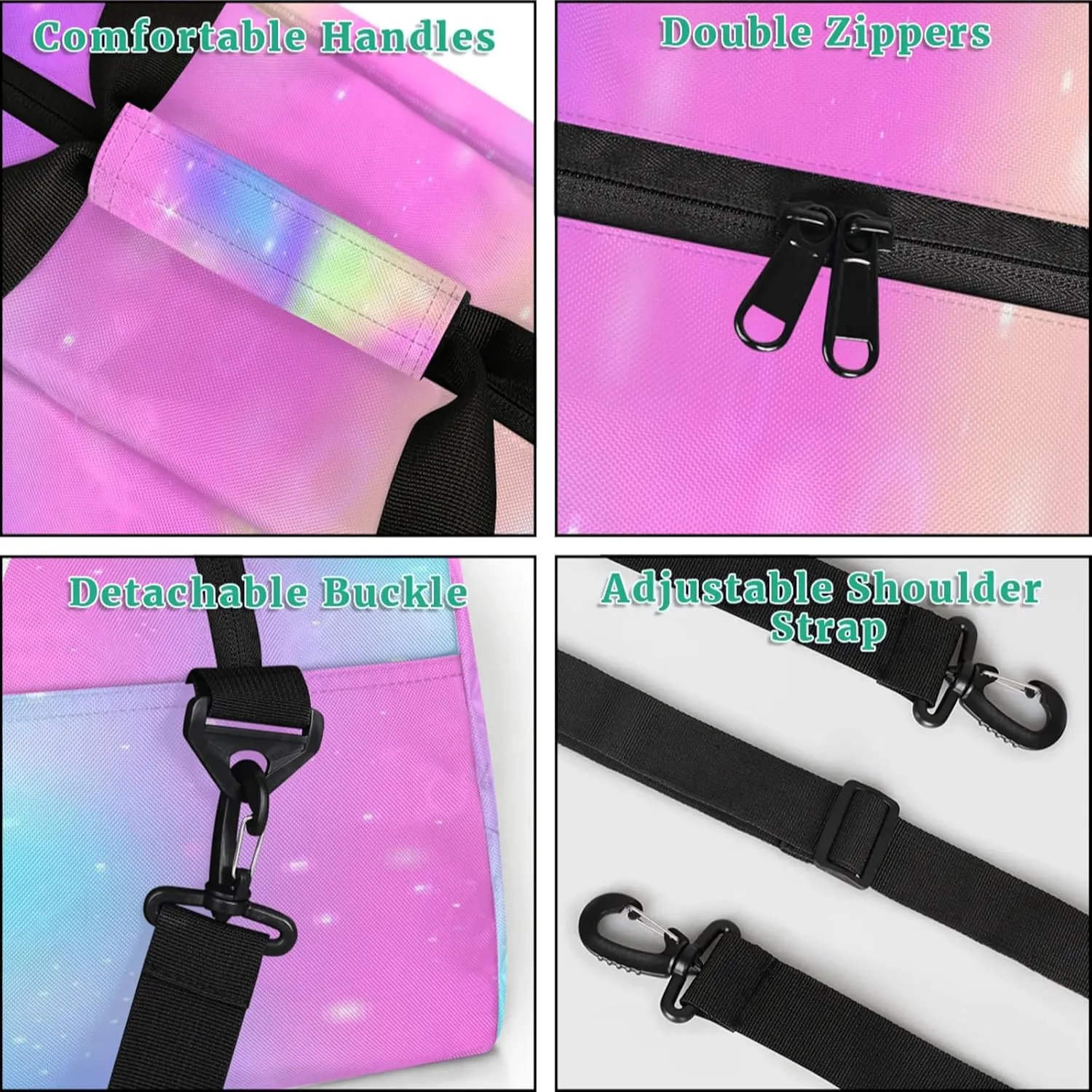 Custom Sports Duffel Bag Personalized Name Dance Gym Bag for Women Men Overnight Weekender Travel Duffel Bags Lightweight 18.9in, Rainbow Sparkly
