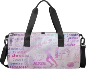 Custom Volleyball Sport Bags Personalized Sports Gym Bag with Name Overnight Weekender Duffel Bag Customized Gifts for Women Men, Sparkly