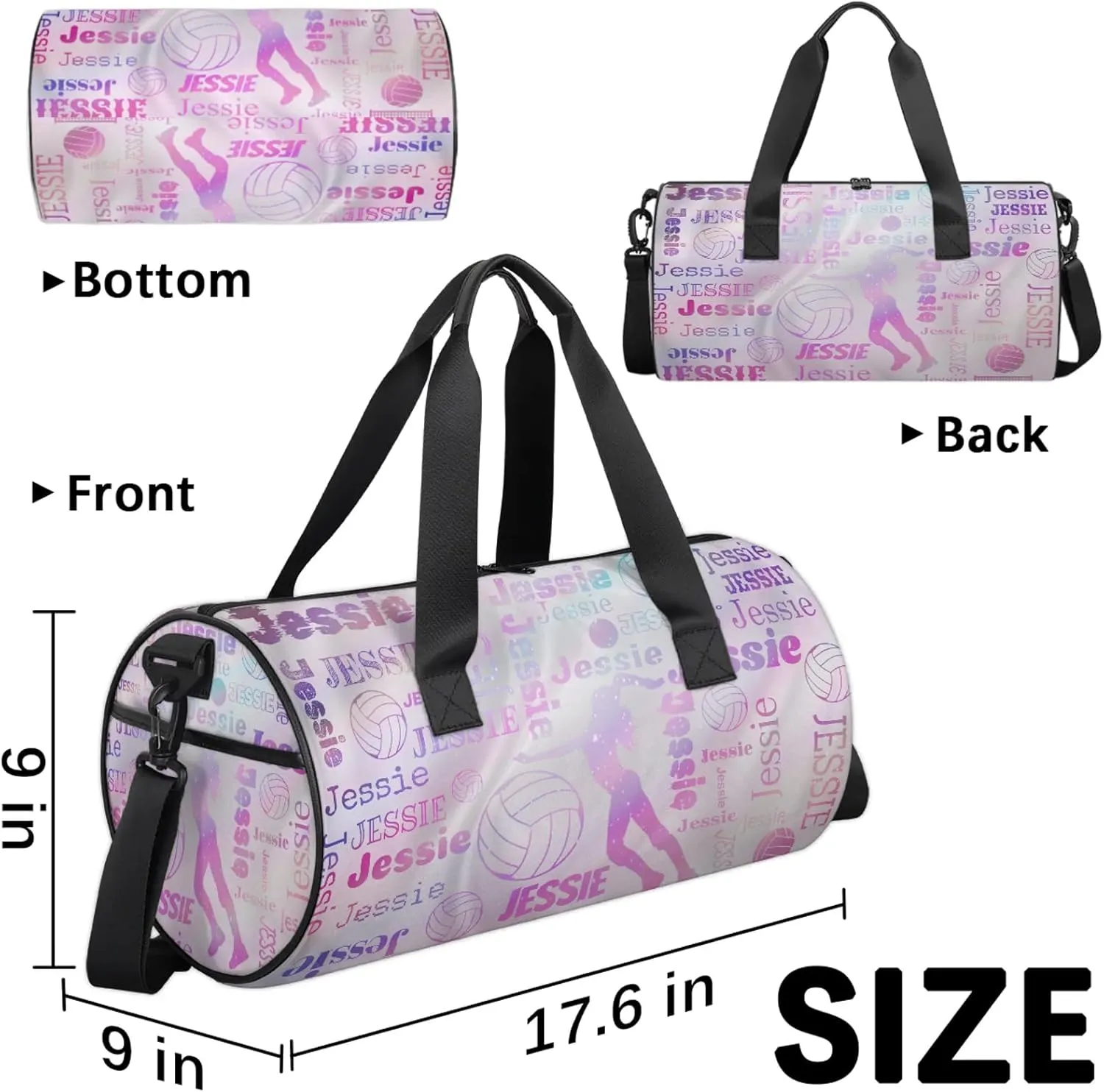 Custom Volleyball Sport Bags Personalized Sports Gym Bag with Name Overnight Weekender Duffel Bag Customized Gifts for Women Men, Sparkly