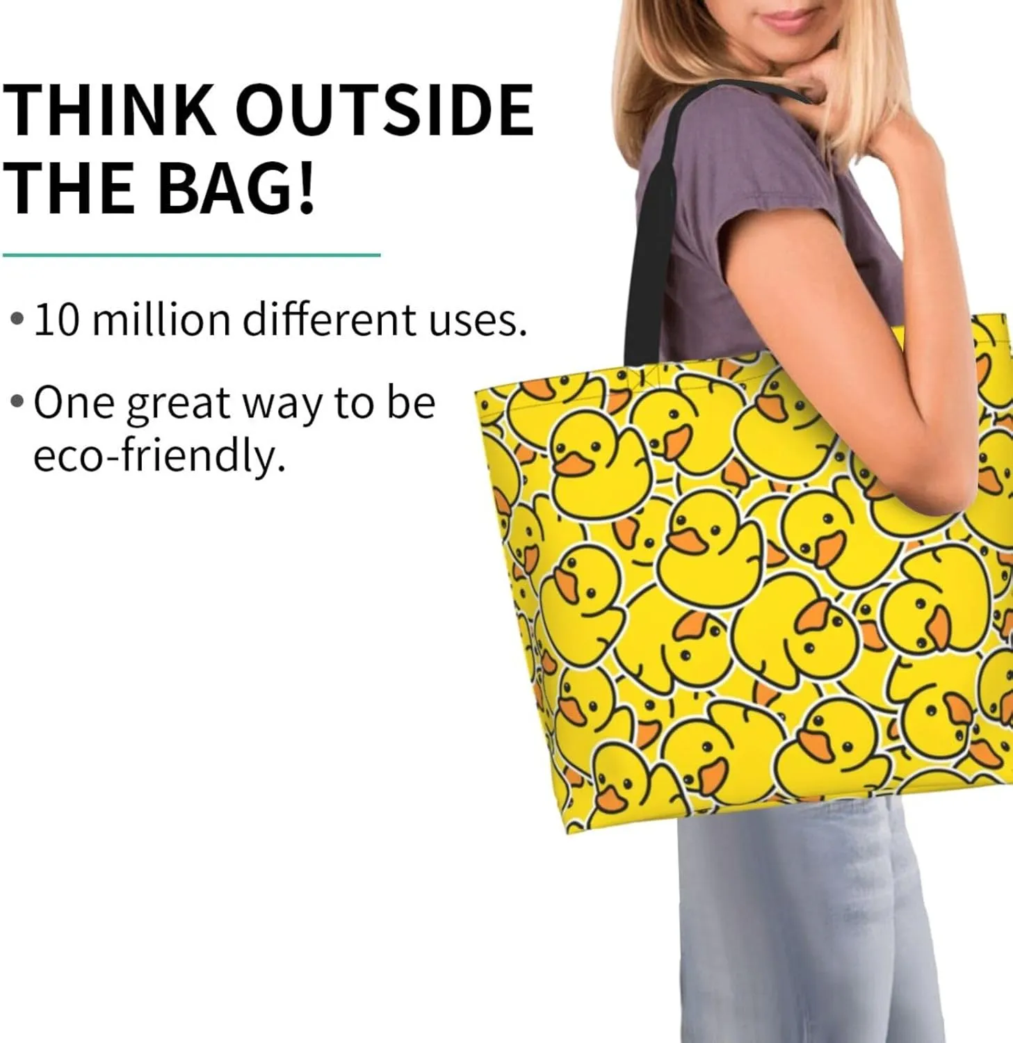 Cute Duck Print Bags for Women Men Reusable Grocery Shopping Bags Shoulder Bags for Shopping, Beach, Travel