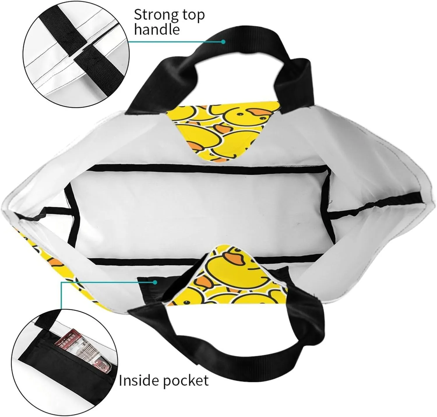 Cute Duck Print Bags for Women Men Reusable Grocery Shopping Bags Shoulder Bags for Shopping, Beach, Travel