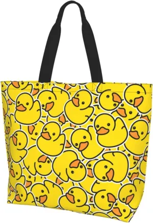 Cute Duck Print Bags for Women Men Reusable Grocery Shopping Bags Shoulder Bags for Shopping, Beach, Travel