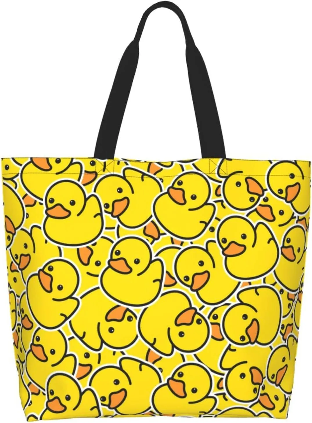 Cute Duck Print Bags for Women Men Reusable Grocery Shopping Bags Shoulder Bags for Shopping, Beach, Travel