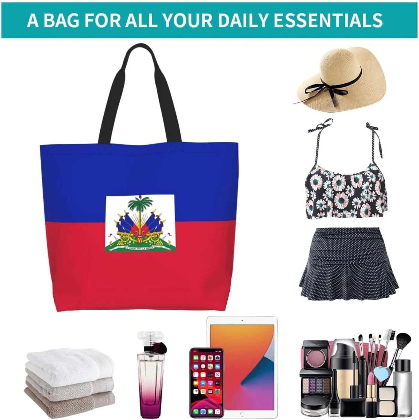Cute Flag Large Tote Bag For Women Men Reusable Grocery Bag Shopping Shoulder Bag For Travel Work Beach Gym
