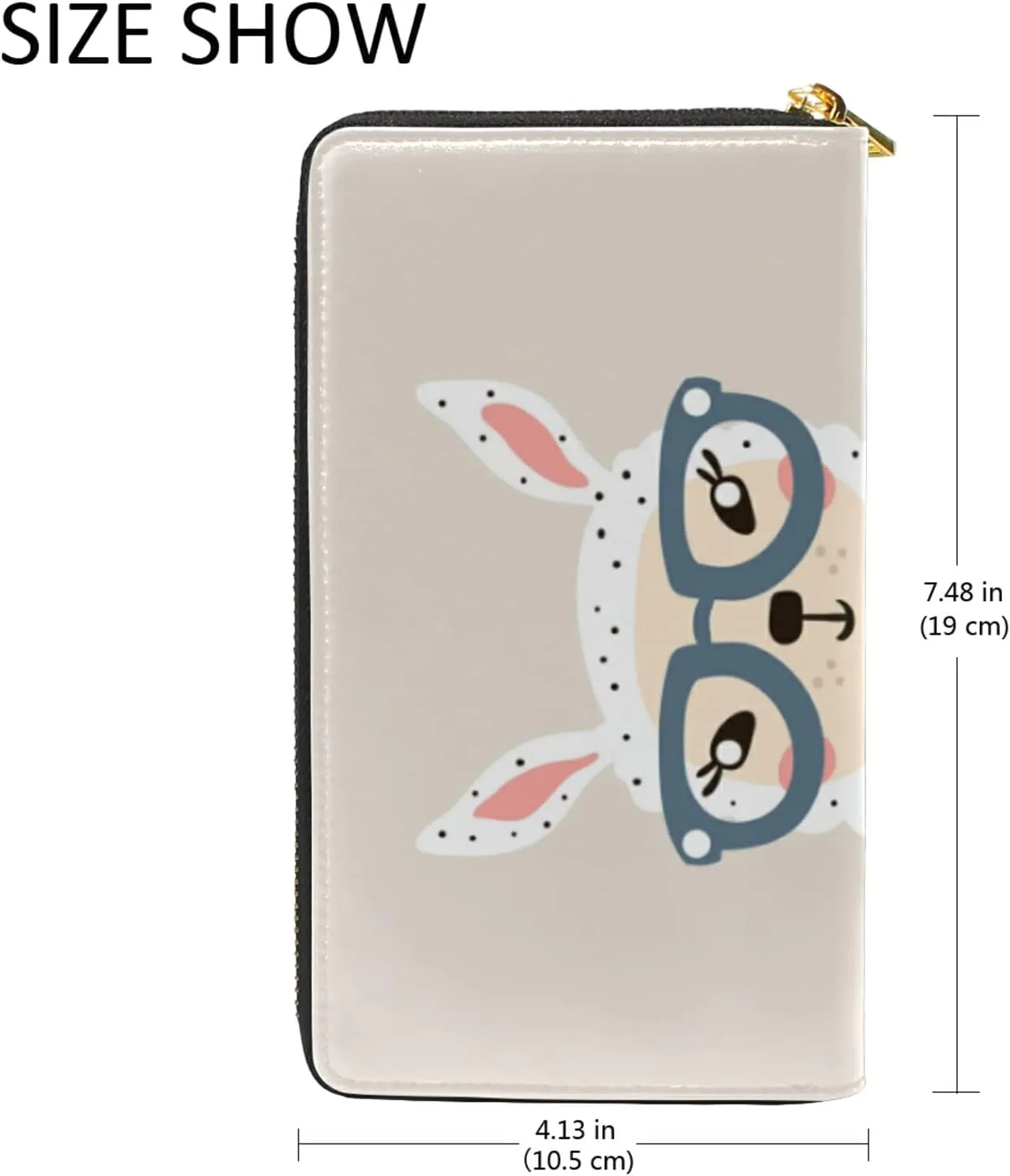 Cute Lama Face with Hi Alpaca Face with Glasses Leather Long Wallet Organizer with Zipper Purse Clutch Bag for Women Men