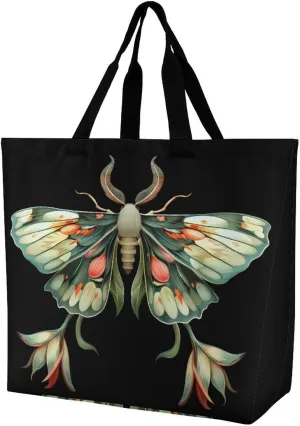 Cute Moth Beautiful Butterfly Insect Shopping Bag Reusable Tote Bag Lightweight Shoulder Bag Grocery Bag for Women Men