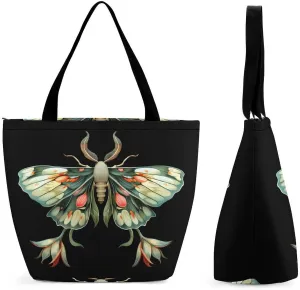 Cute Moth Beautiful Butterfly Insect Tote Bag for Women Reusable Beach Shoulder Bag Lightweight Grocery Bags Travel Handbag