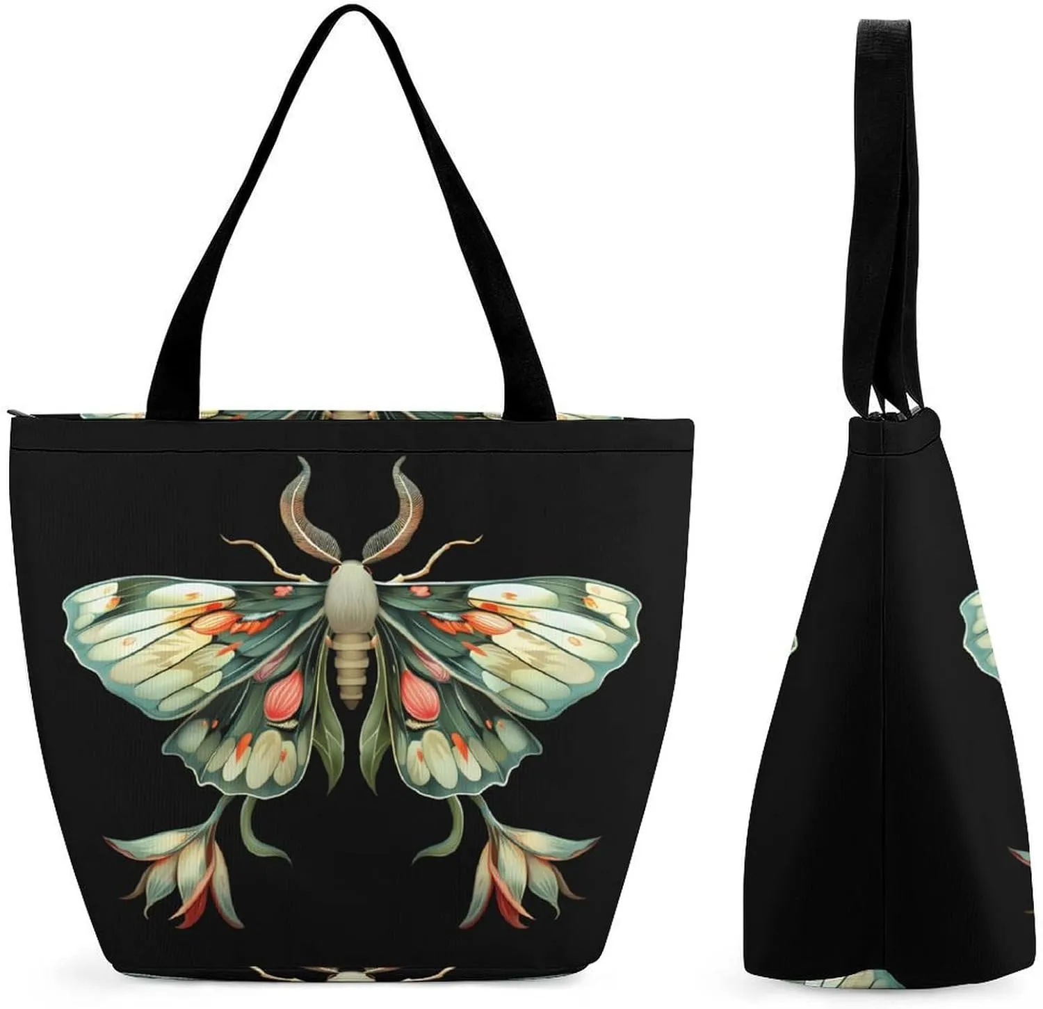 Cute Moth Beautiful Butterfly Insect Tote Bag for Women Reusable Beach Shoulder Bag Lightweight Grocery Bags Travel Handbag